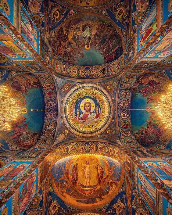 A painted church dome centered on Christ